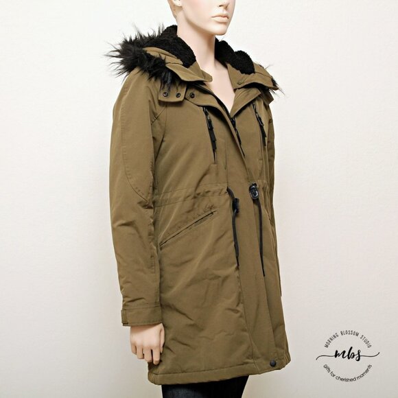 Zara Basic Olive Parka with Detachable Faux Fur Hoodie - Picture 3 of 12
